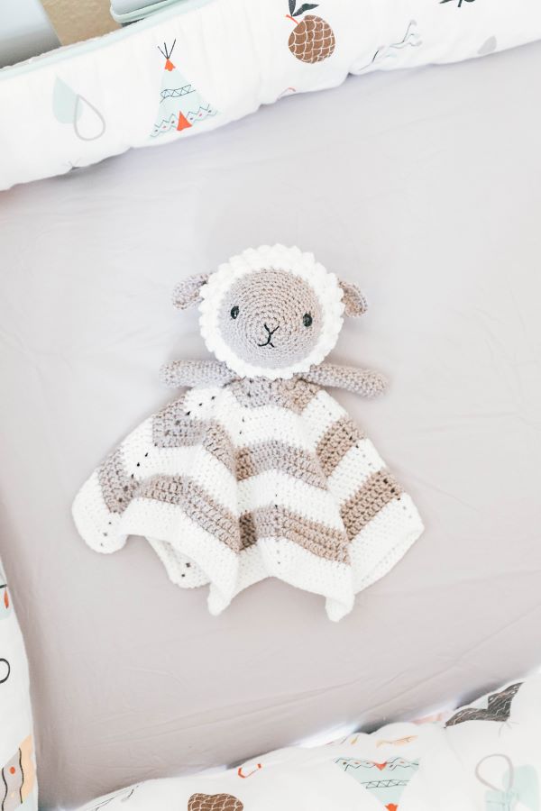 crochet lamb baby lovey security blanket