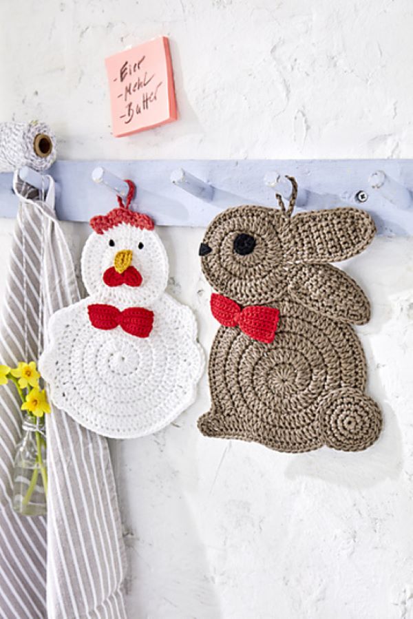 hen and bunny Easter Crochet Potholders