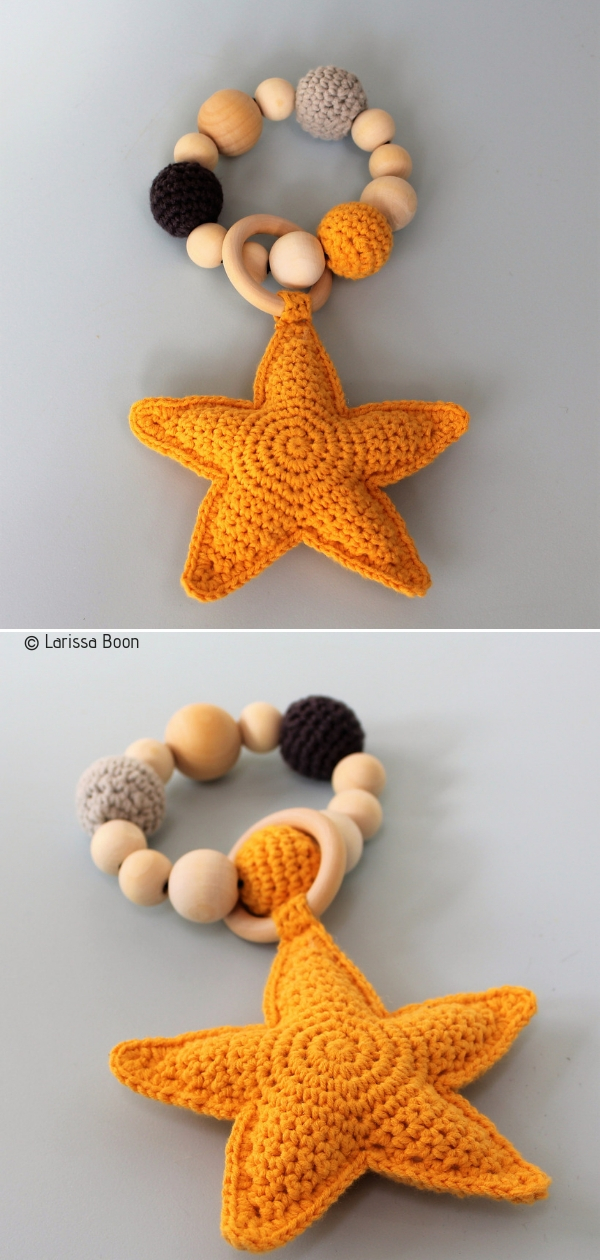 A crocheted star shaped toy.