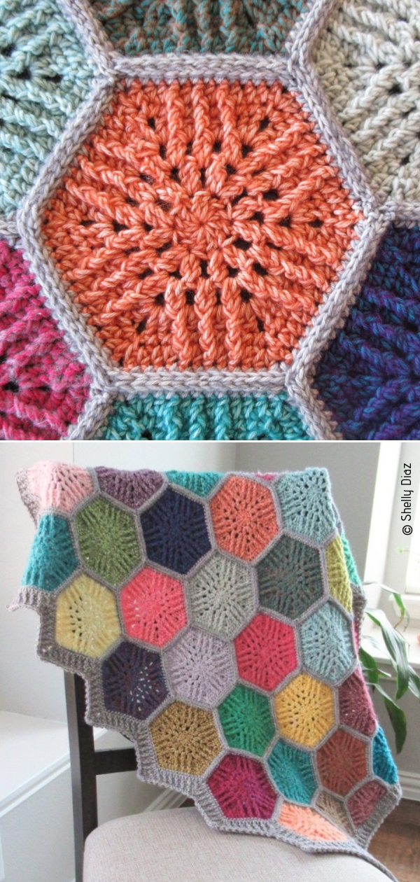 Free crochet hexagon afghan pattern.