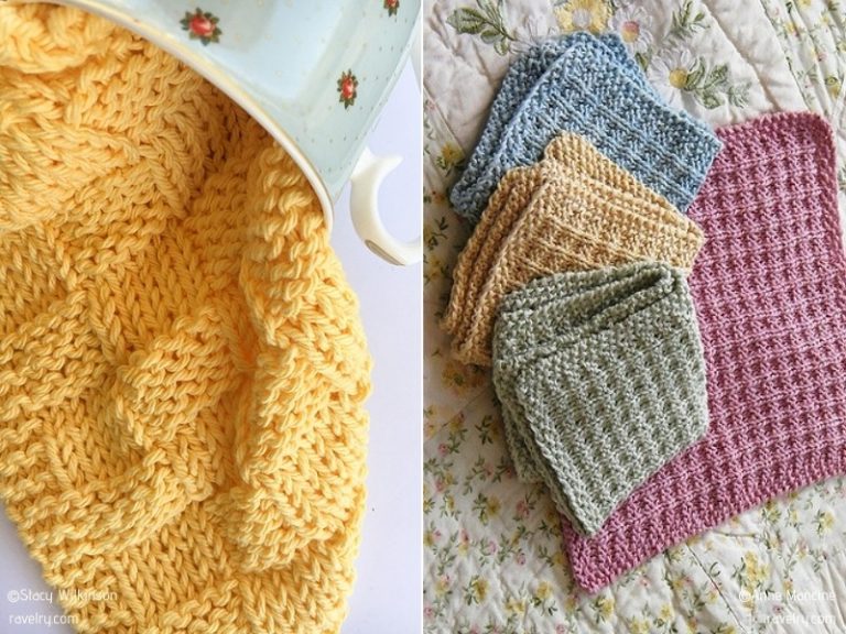 A set of knitted dishcloths.