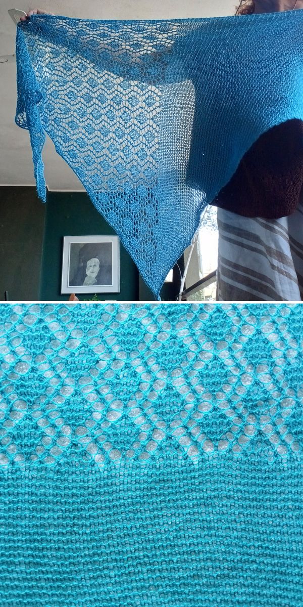 blue lacy knitted shawl