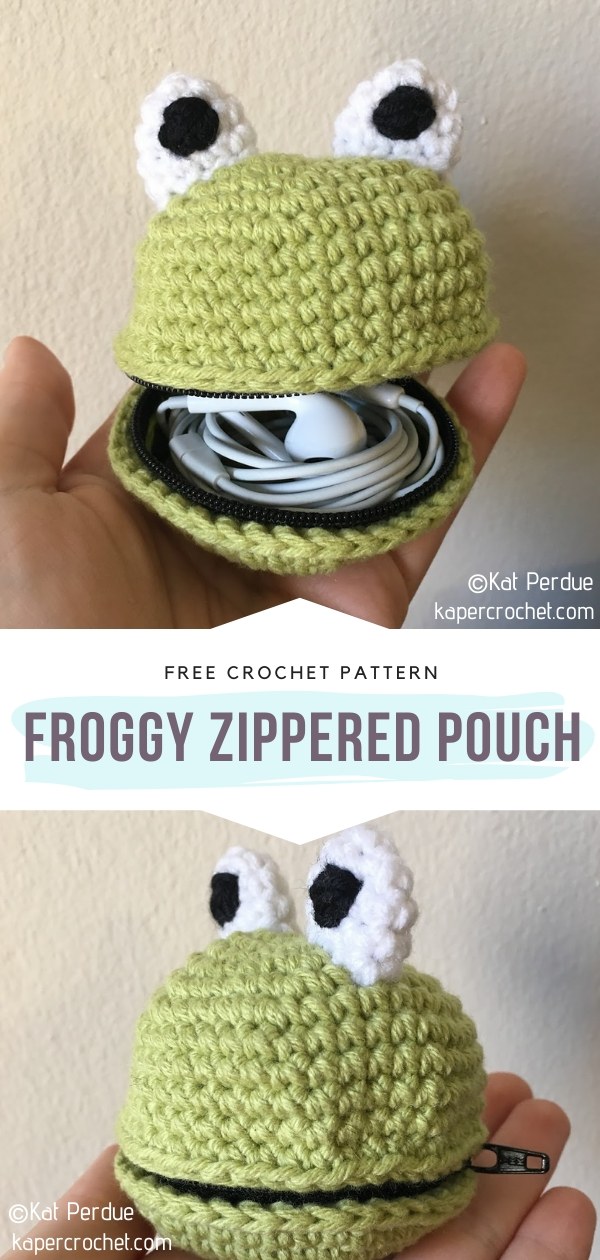 Froggy Zippered Crochet Pouch