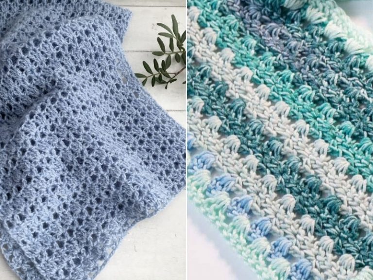 Crocheted afghans and mesh crochet scarves.