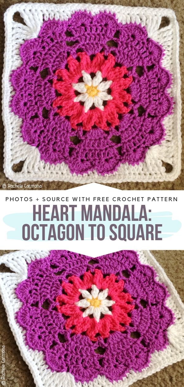 Heart Mandala: Octagon to Square Free Crochet Pattern