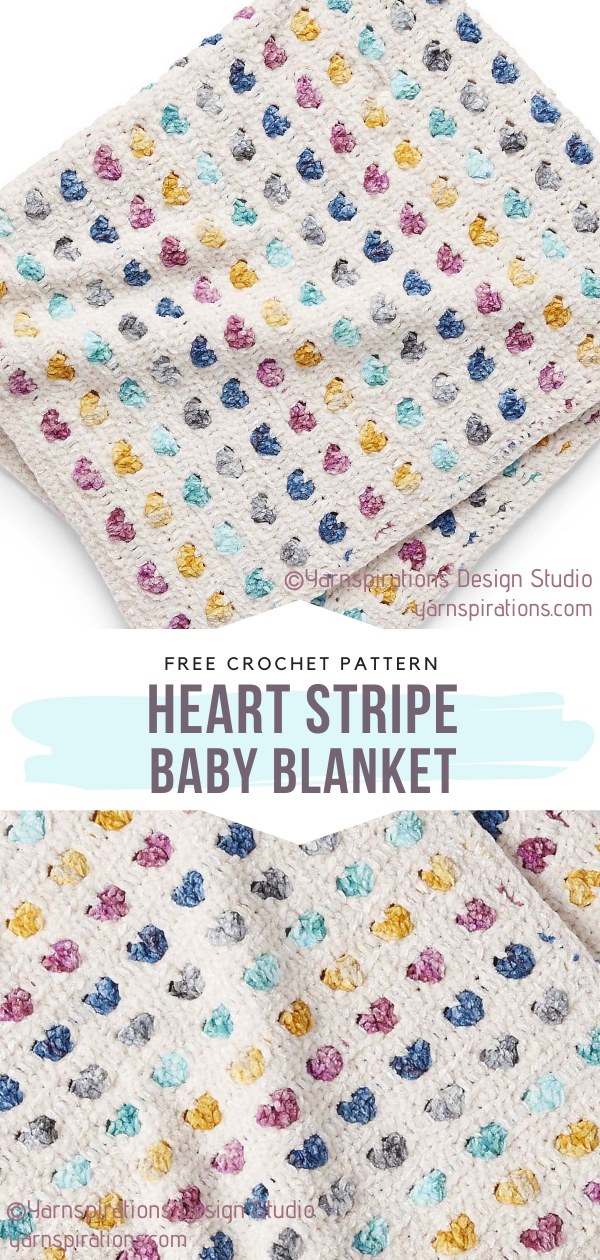 Heart Stripe Crochet Baby Blanket