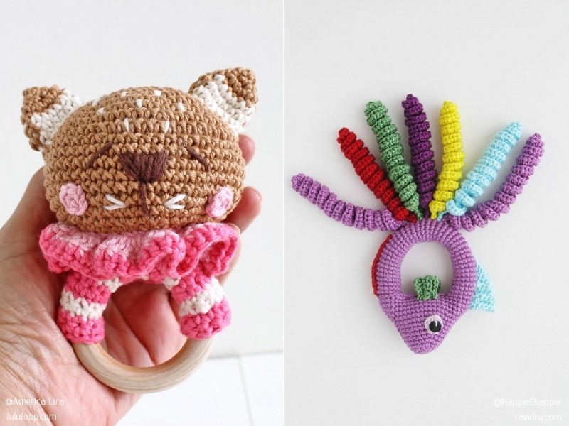 Animal-Themed Baby Rattles with Free Crochet Patterns