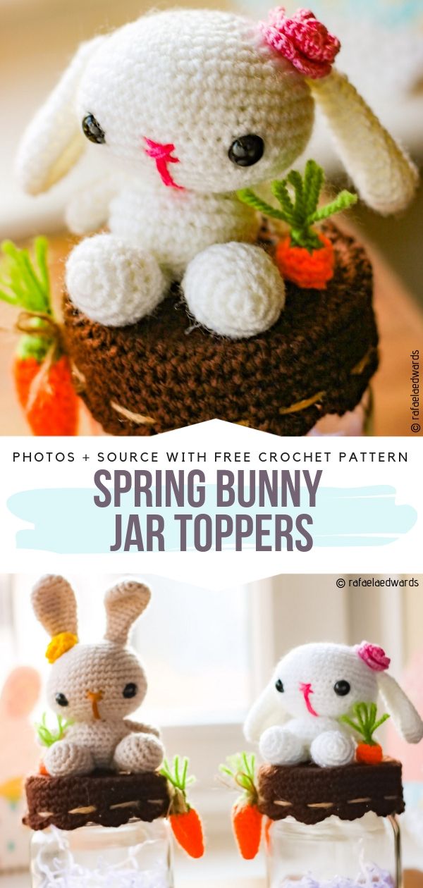Spring Bunny Jar Toppers Free Crochet Pattern