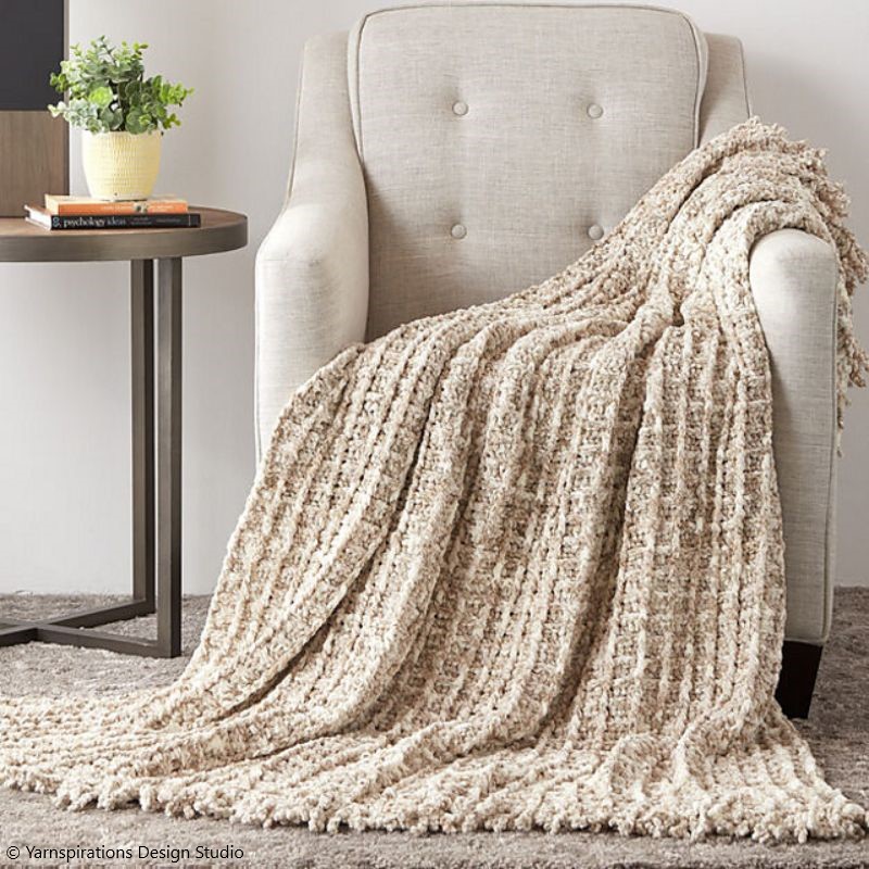 Waffle and Fringe Blanket Free Crochet Pattern