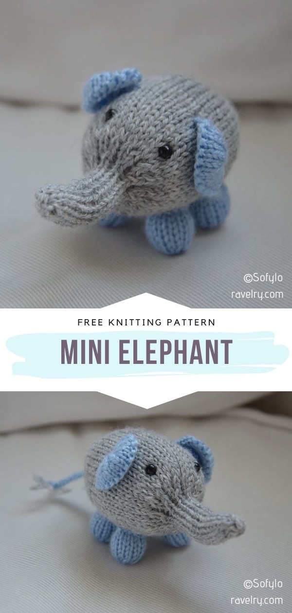 Sweet and Tiny Knitted Elephants with Free Patterns