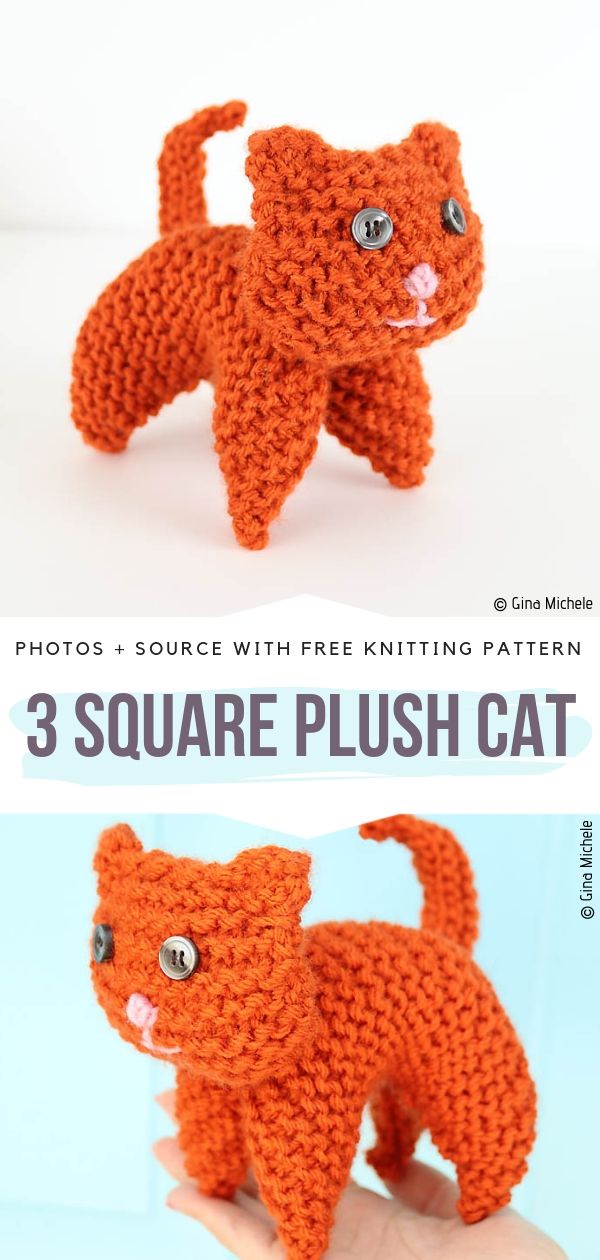 Easy Flat Knit Plush Cat Knitting Pattern 
