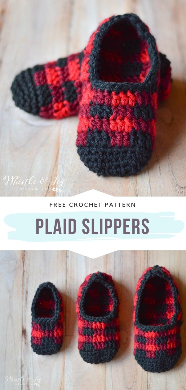 Crochet Plaid Slippers
