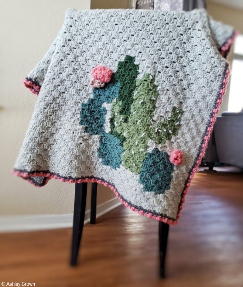Clustered Cactus Corner 2 Corner Crochet Blanket Free Pattern