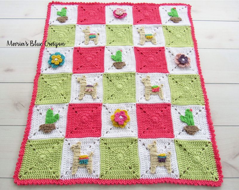 Llama and Cactus Afghan Free Crochet Pattern