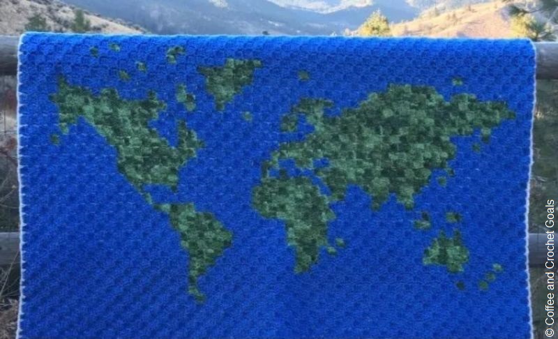 World Map Corner to Corner Crochet Blanket Free Pattern