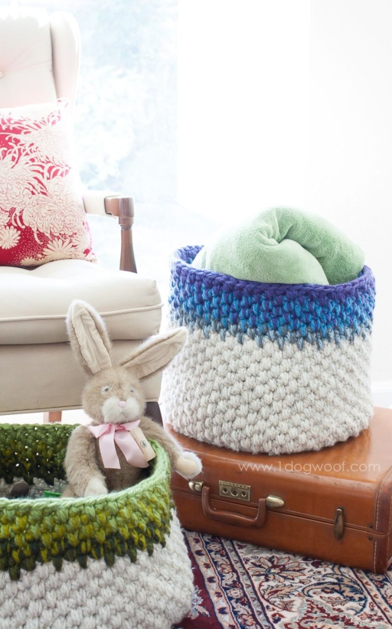 Color Block Crochet Basket Free Pattern