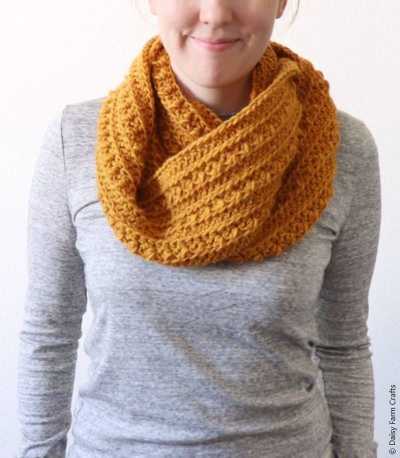 Crochet Cluster Stitch Infinity Scarf