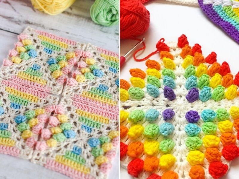 Bobbly Rainbow Squares Free Crochet Patterns