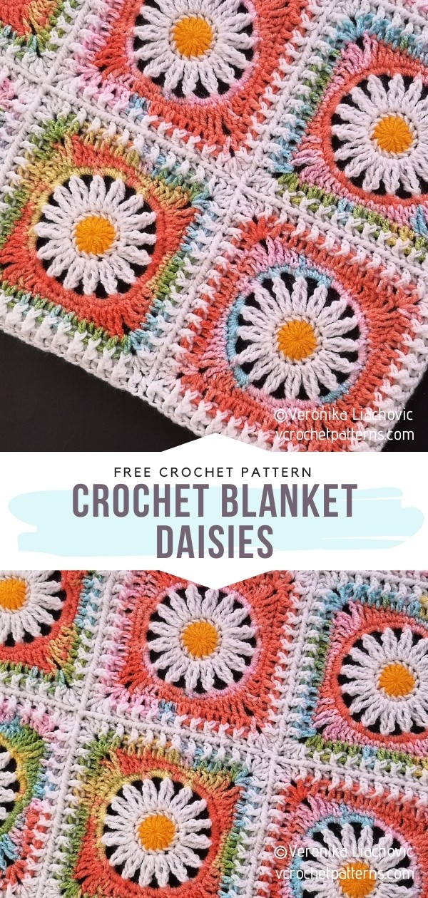 Crochet Blanket with Daisies