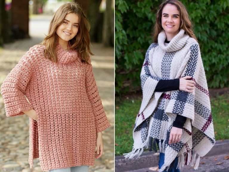 Cowl Neck Crochet Ponchos – Free Patterns
