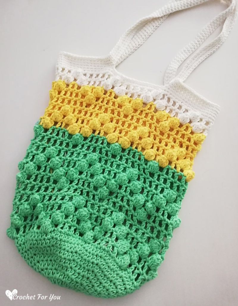 Lace & Popcorn Market Bag Free Crochet Pattern