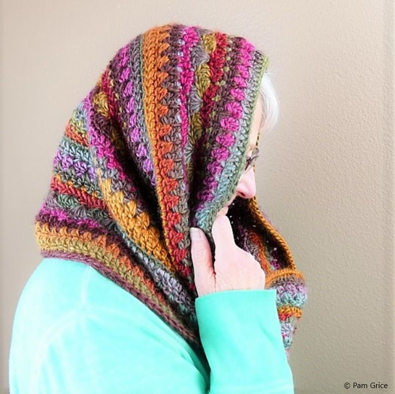 Lace Jewels Hooded Scarf Free Crochet Pattern - CrochetKim™