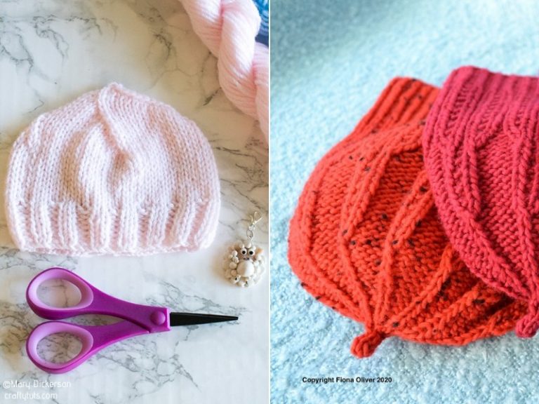 Two pictures of knitting patterns for babies.
