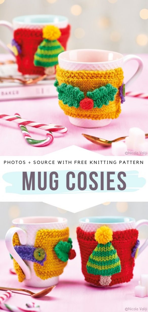 Festive Mug Cozies - Free Knitting Patterns