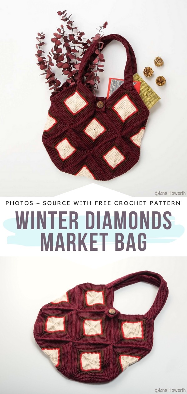 Winter Diamonds Market Bag Free Crochet Pattern