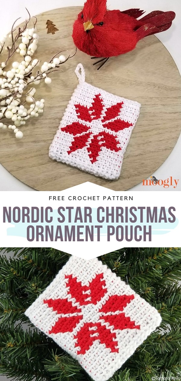 Nordic Star Crochet Christmas Ornament Pouch