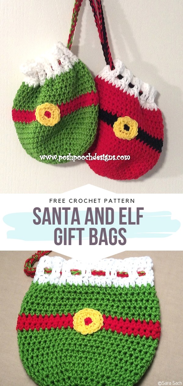 Crochet Santa And Elf Gift Bags