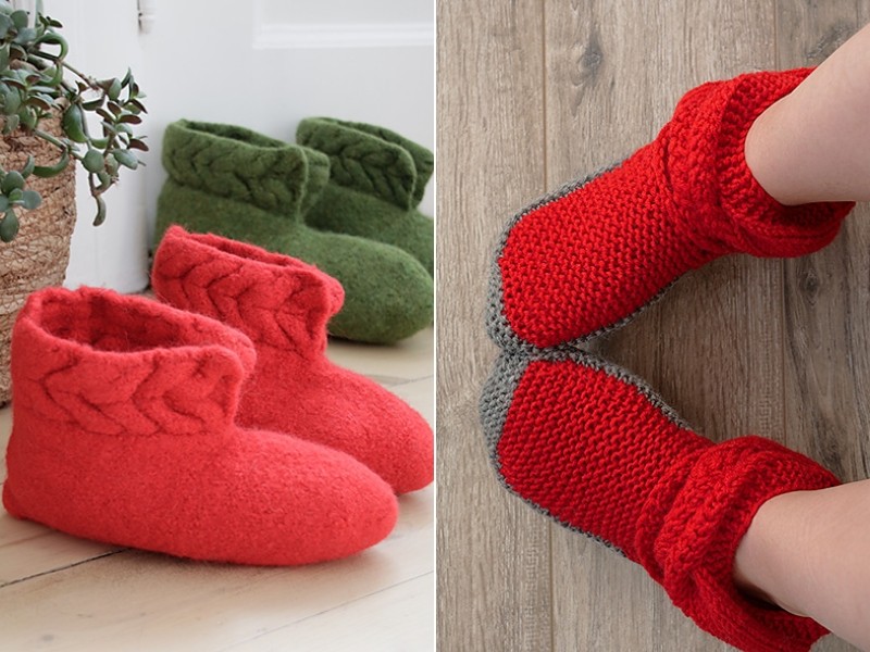 Santa's Cozy Slippers Free Knitting Patterns