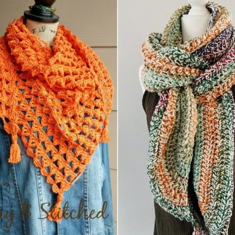Woman crochet hand made unique winter autumn scarf shawl Decorated with the small flower