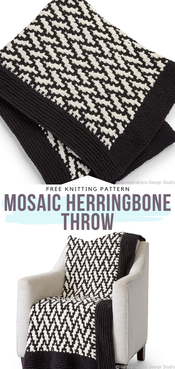 Mosaic Herringbone Knit Throw