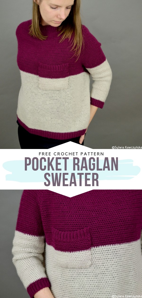 Pocket Raglan Sweater Free Crochet Pattern