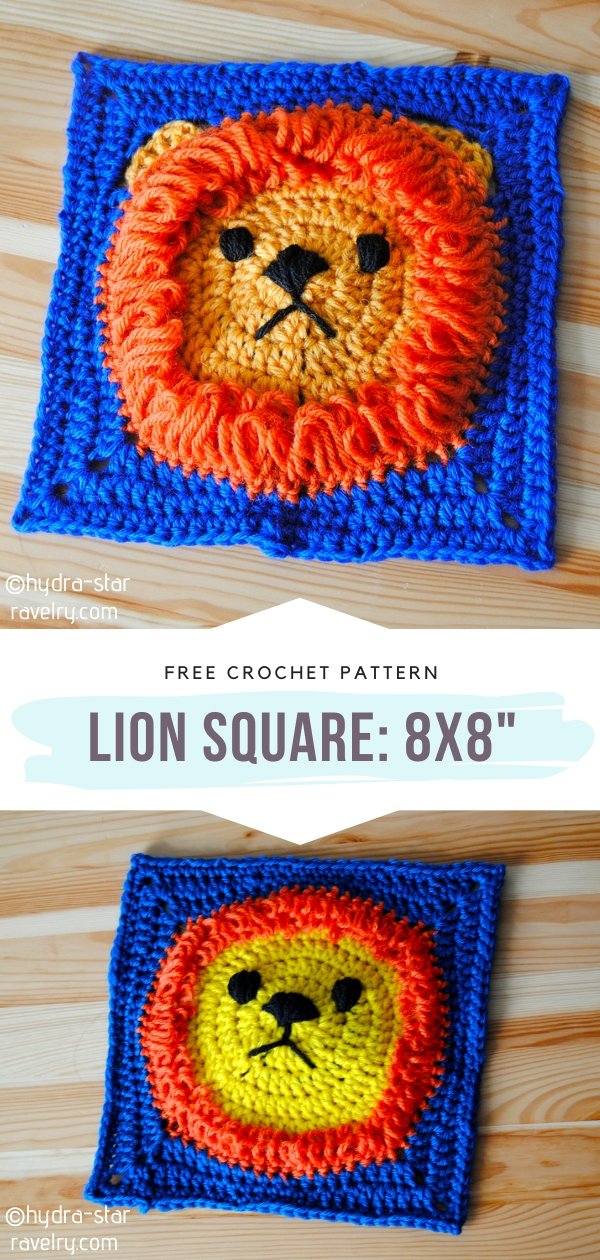 Lion Crochet Square 8x8
