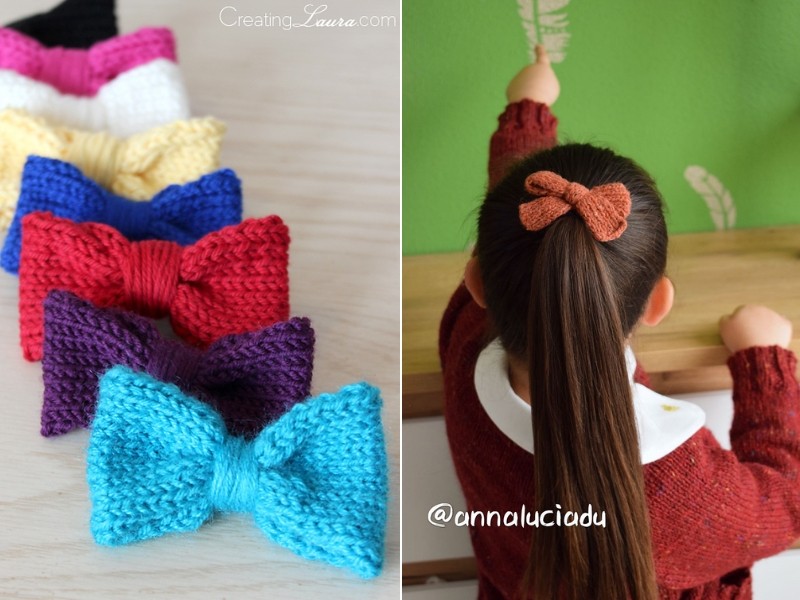 Hair Bow, Fuzzy Hair Ribbon, Crochet Bow Tie, Hair Ribbon, Knit