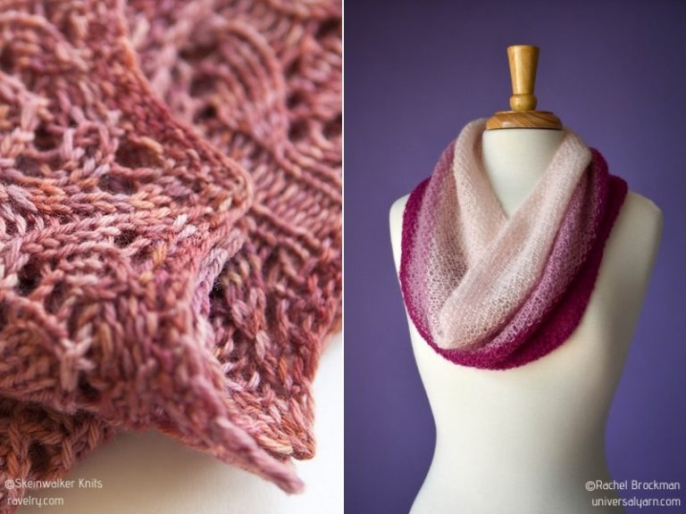 Two cowls knitting patterns showcased on a mannequin.