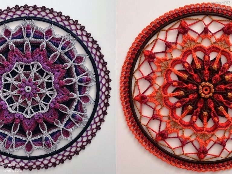 Two free patterns of crochet mandalas.