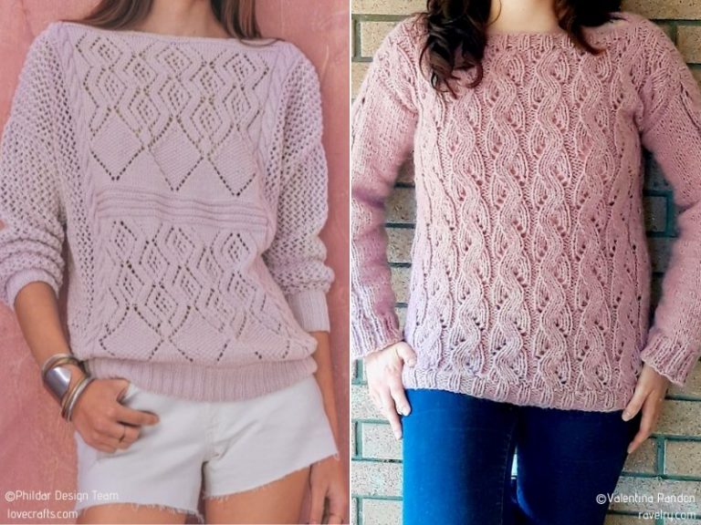 Two knitting patterns for pink sweaters.