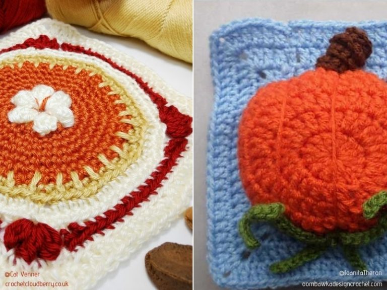 A collection of crochet pumpkin patterns featuring two pictures and a pumpkin.