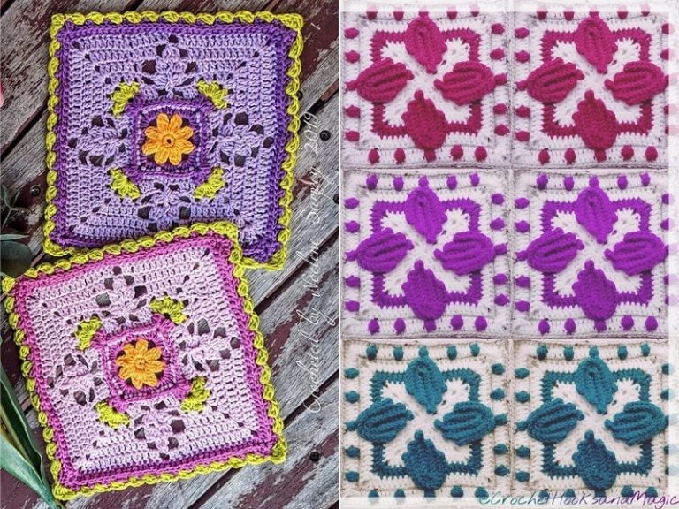 Beautiful Squares with Floral Motifs - Free Crochet Patterns