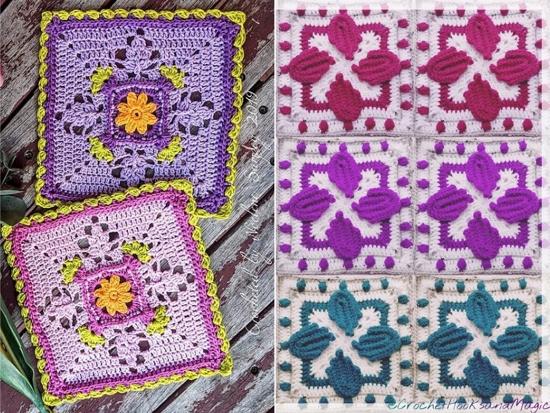 Beautiful Squares with Floral Motifs with Free Crochet Patterns