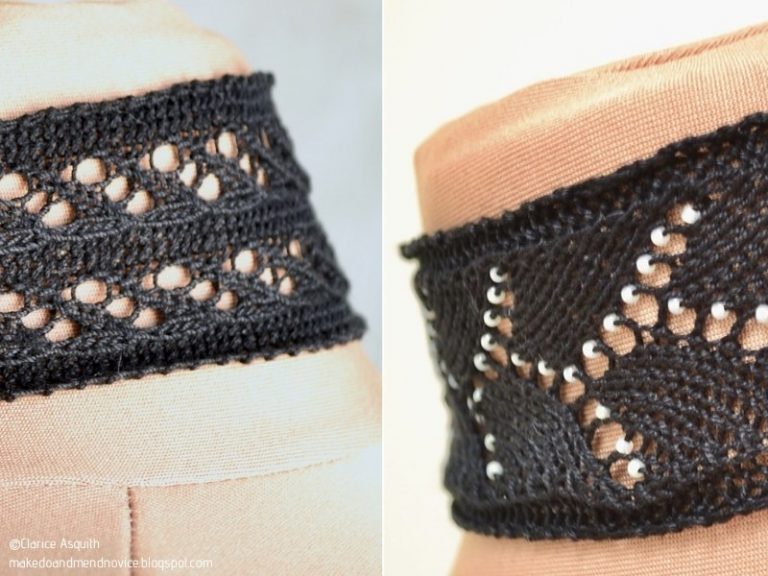 Two pictures of a black crocheted choker on a mannequin, displaying trendy chokers.