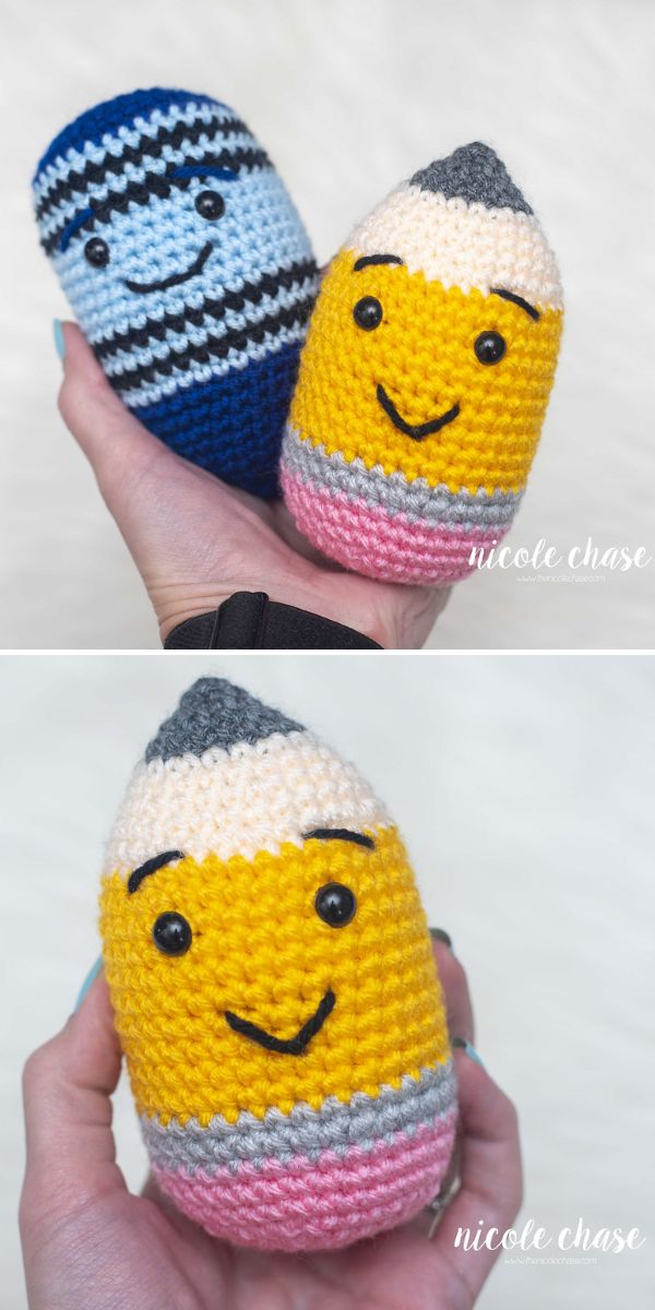 crochet pencil with a smile