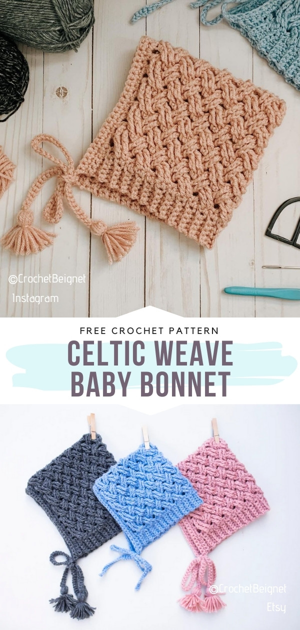 Crochet Celtic Weave Baby Bonnet