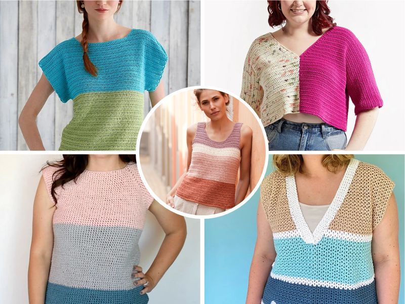 Neutral Striped Crochet Top, Womens Tops