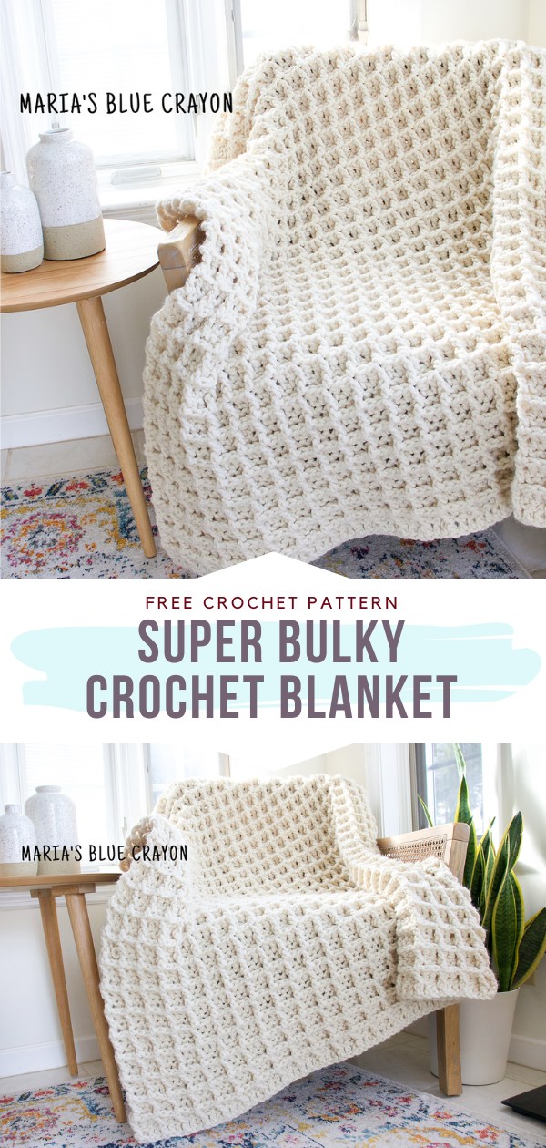 Super Bulky Crochet Blanket Free Pattern - Maria's Blue Crayon