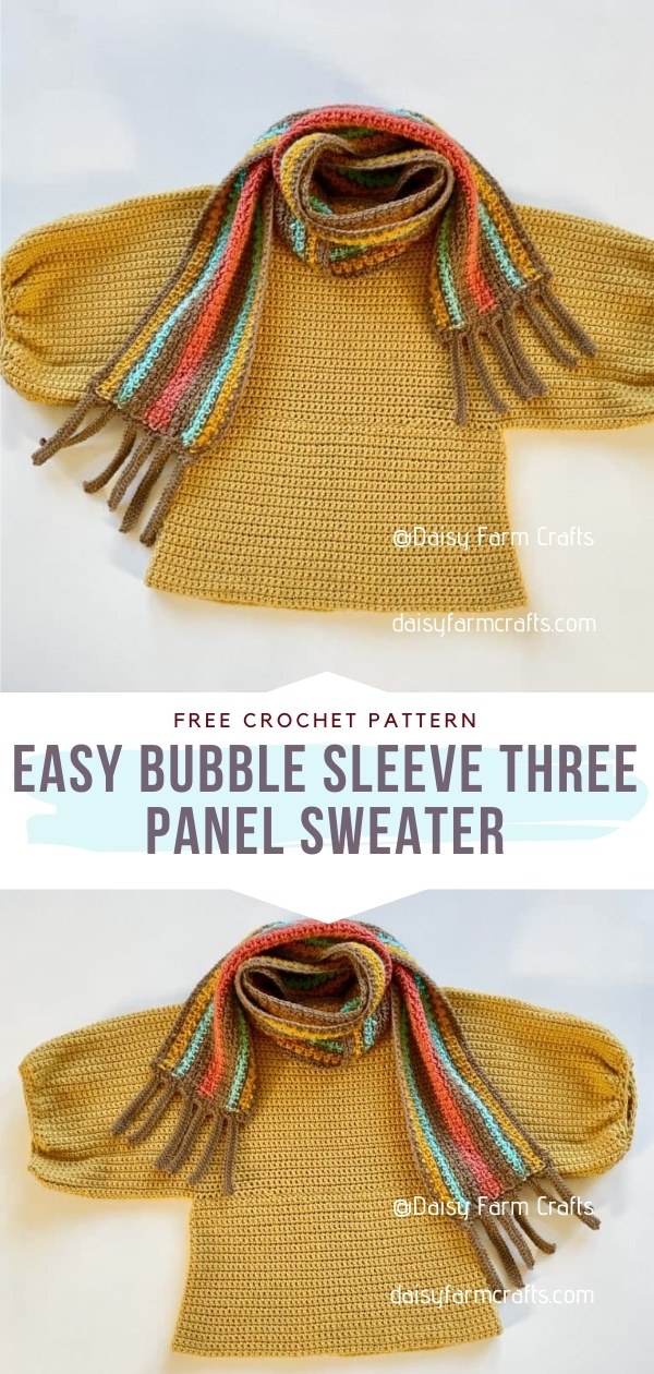 Crochet Bubble Sleeve Three Panel Sweater