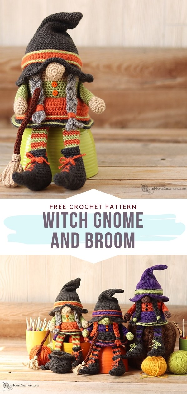 Crochet Witch Gnome and Broom